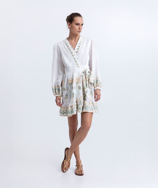 White multicolor embroidered Papyrus mini wrap dress 4073174