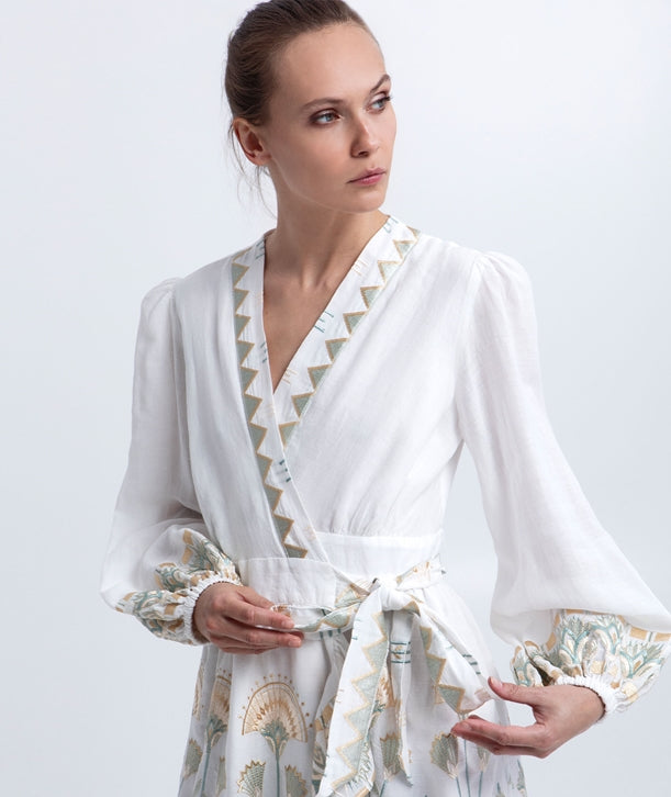 White multicolor embroidered Papyrus mini wrap dress 4073174